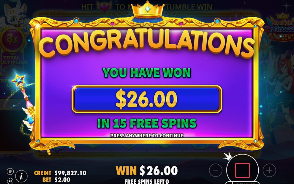 Tumble win with Multiplier Hearts multiplying the full sequence