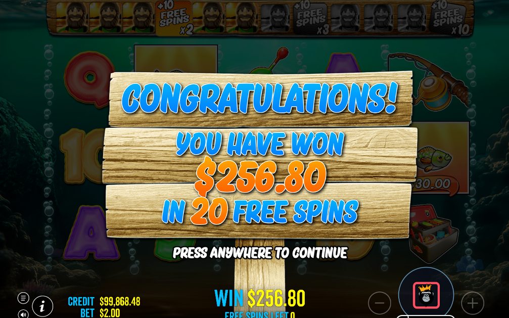 Win screen on the 5x3 grid with fixed paylines