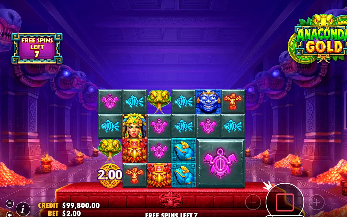 Free Spins round in the purple temple corridor