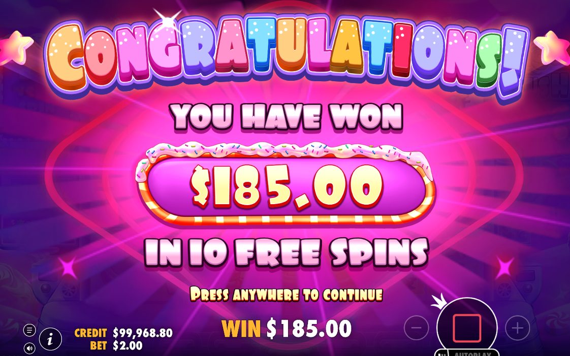 Base game win: a cluster of matching candy symbols