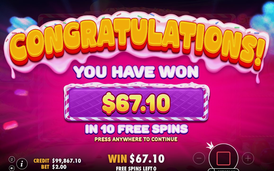 Win screen showing a cluster paid and the tumble total